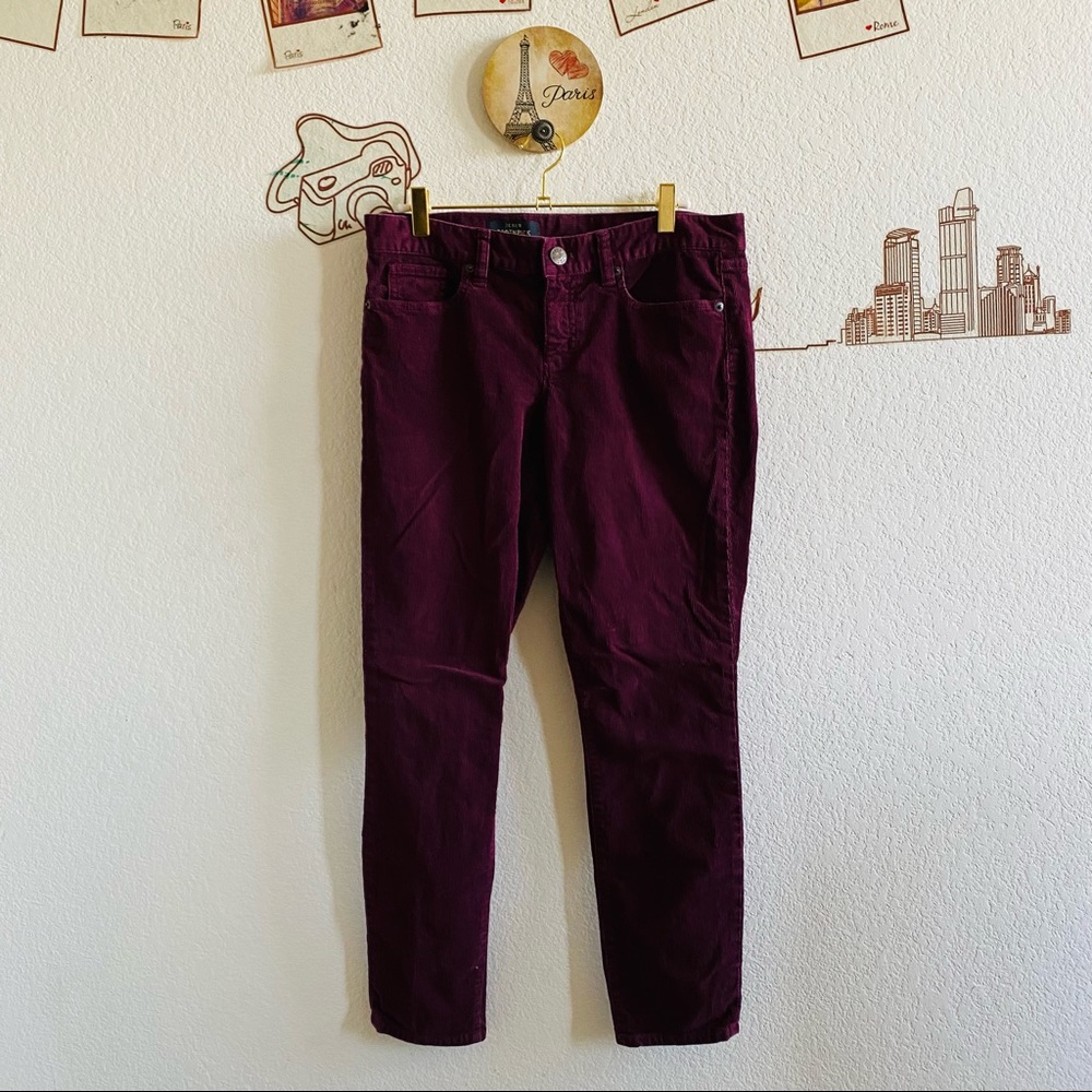 J.Crew Red Corduroy Toothpick Ankle Pocket Detail Pants Size 28